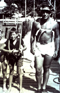 Bret Gilliam with his father Gill, Bahamas, 1959