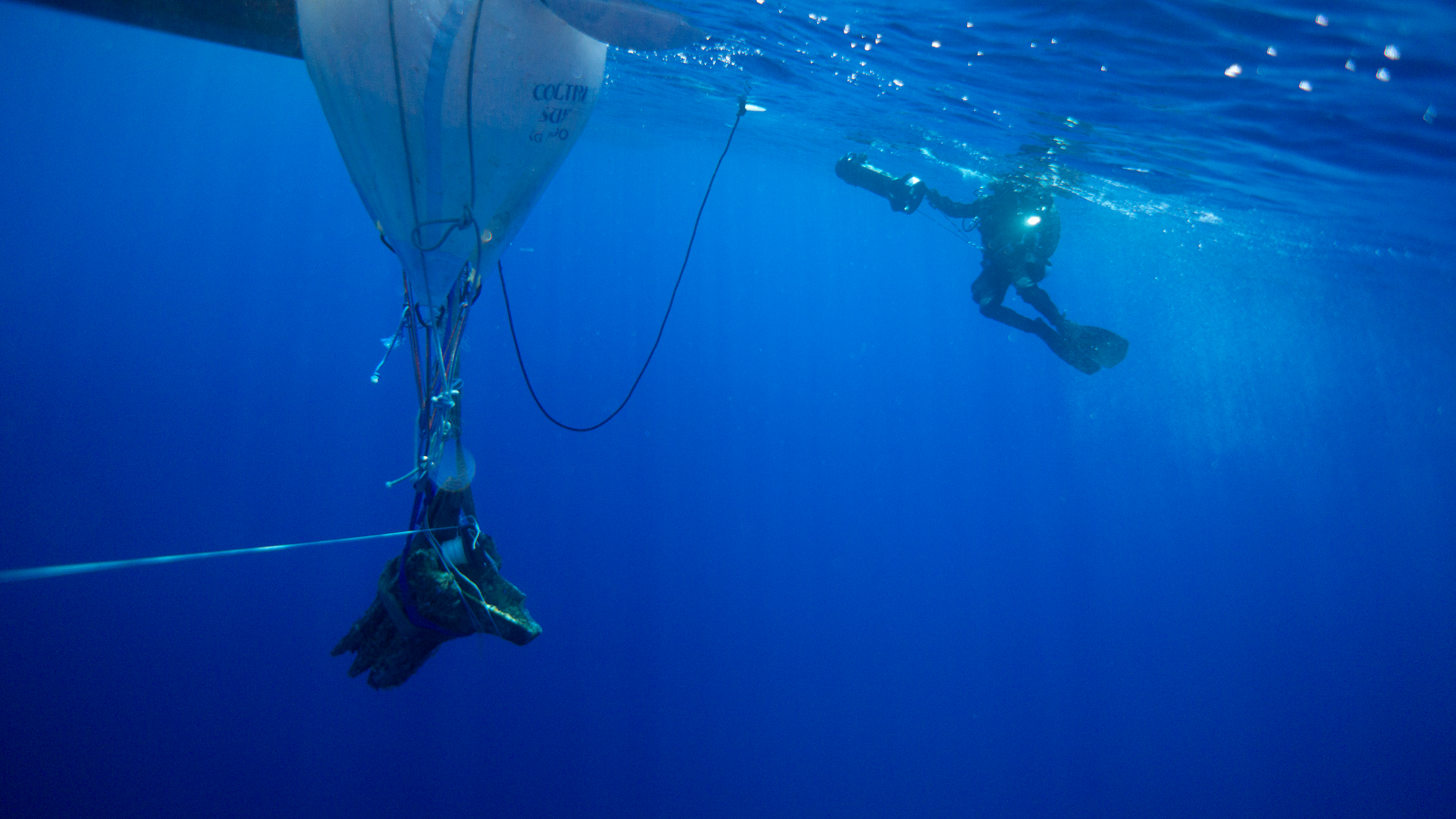 Ram brought to surface with lift bag. Photo by Ali Frkee